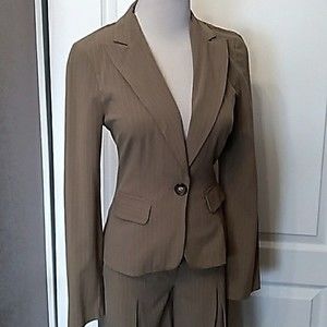 Y2K PANT SUIT GAUCHO PANTS SUIT SET TAUPE WHITE PINSTRIPE SIZE X-SMALL XS